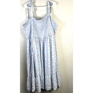 Torrid Challis Sun Dress Size 6 Blue Smocked Peach Print Ruffle Peasant Cottage